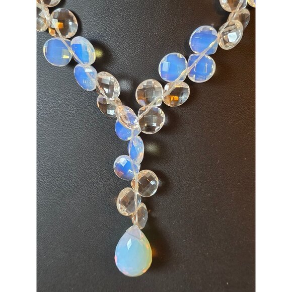 Sterling Silver Faceted Opalite Teardrop Pendant Toggle Clasp Antique